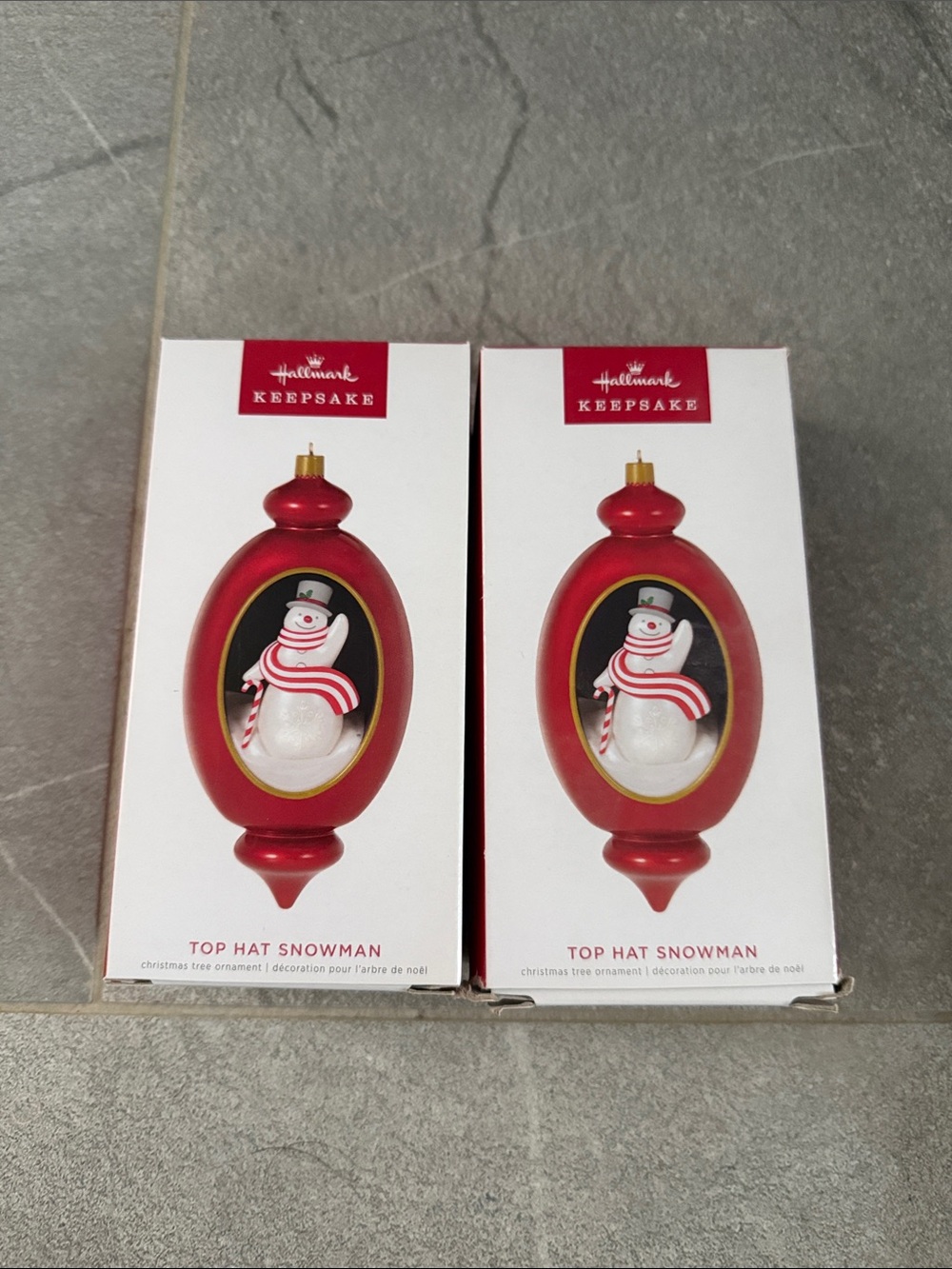 Hallmark Red Top Hat Snowman Keepsake Ornament (Pair)